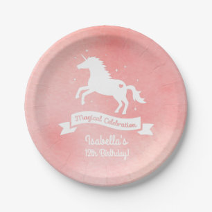 Assiettes En Carton Fournitures White Unicorn Girls Birthday Party