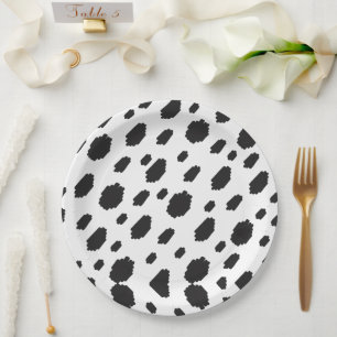 Assiettes En Carton Fourrure de vache noire et blanche tachetée