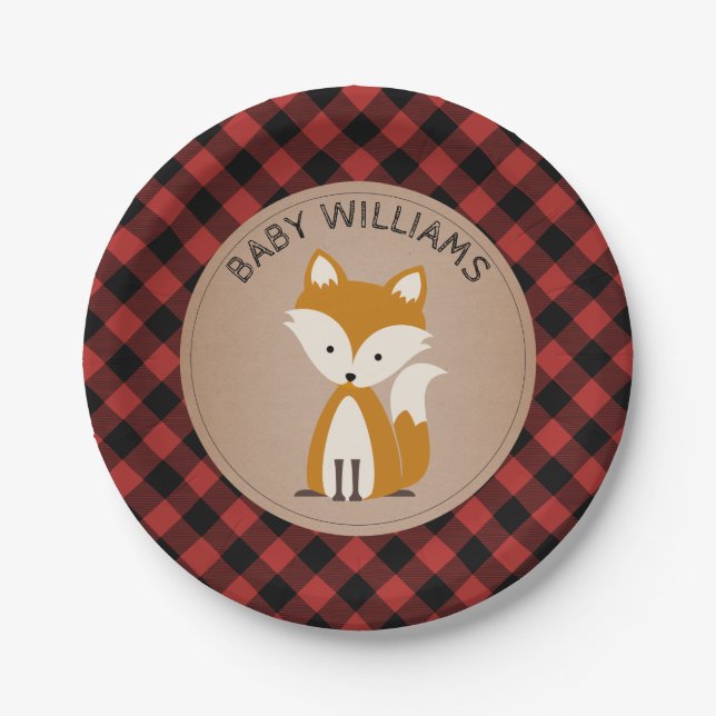 Assiettes En Carton Fox Lumberjack Plaid Baby shower (Devant)