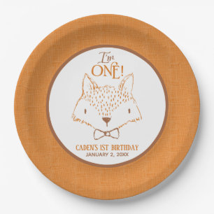 Assiettes En Carton Fox orange et blanc 1er anniversaire Personnalisé