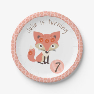 Assiettes En Carton Fox rose mignon d'anniversaire