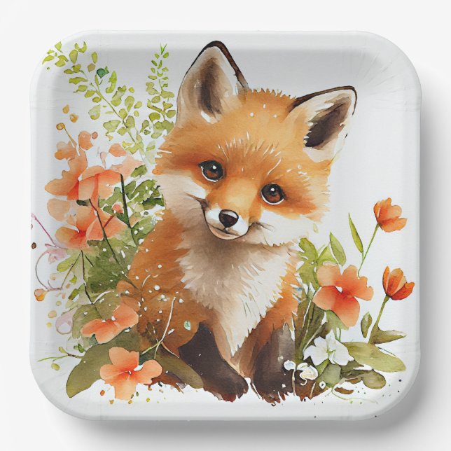 Assiettes En Carton Fox Woodland Baby shower de fête d'anniversaire (Recto)