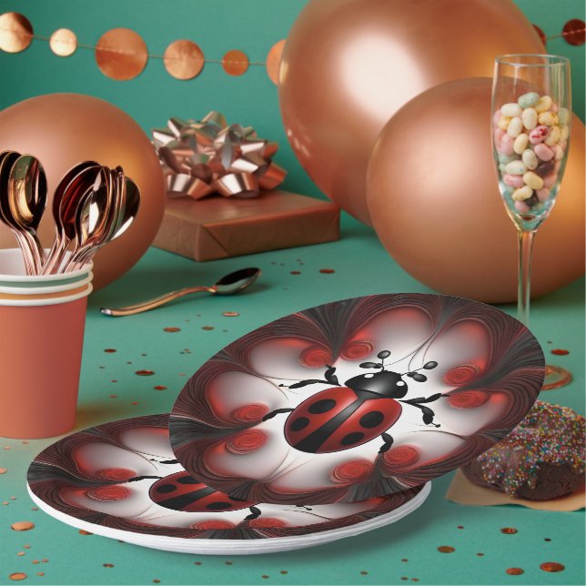 Assiettes En Carton Fractal Ladybug Art Design, (Multi)
