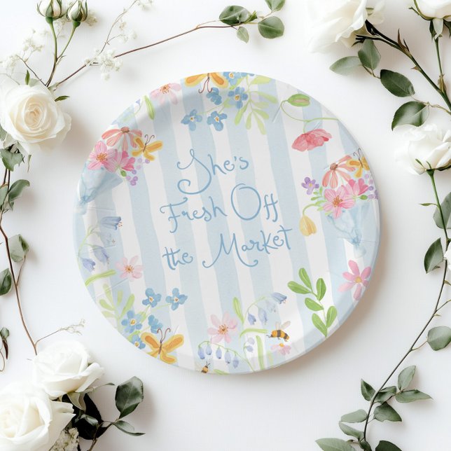 Assiettes En Carton Fraîchement du Fleur sauvage du marché Aquarelle (Créateur téléchargé)