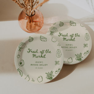 Assiettes En Carton Fraîchement Sorti du Marché Main Verte Dessinée