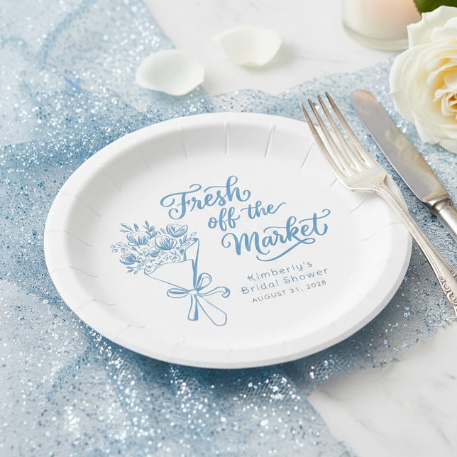 Assiettes En Carton Fraîchement sortie du marché Dusty Blue Baby Showe (Fresh off the Market Bridal Shower Dusty Blue Paper Plates)
