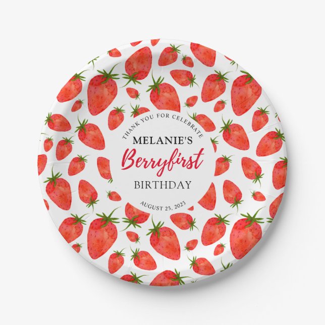 Assiettes En Carton Fraise 1er anniversaire | Berry First (Devant)