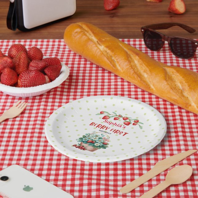 Assiettes En Carton Fraise 1er Anniversaire, Berry Première Fille (Pique-nique)