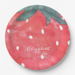 Assiettes En Carton Fraise à l'aquarelle mignonne