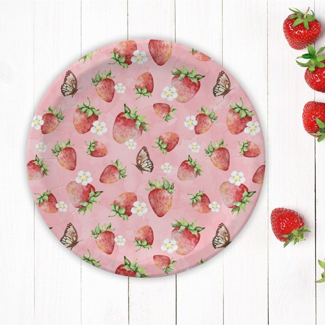 Assiettes En Carton Fraise avec Papillon (Créateur téléchargé)