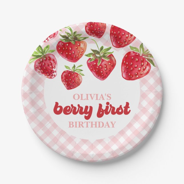 Assiettes En Carton Fraise Berry Premier Plaques de papier d'anniversa (Devant)