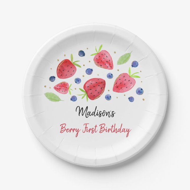 Assiettes En Carton Fraise bleuet Berry Sweet Anniversaire (Devant)
