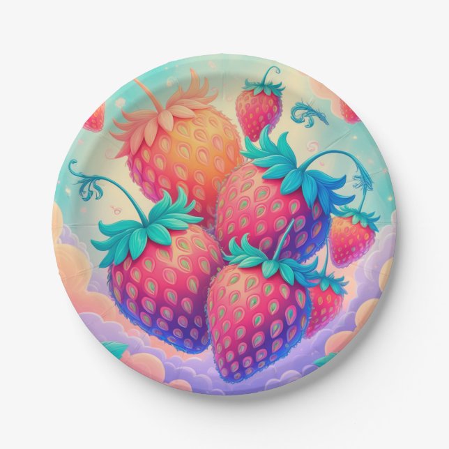Assiettes En Carton Fraise colorée (Devant)