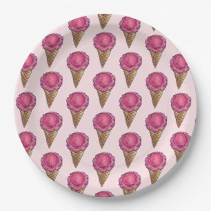 Assiettes En Carton Fraise Crème de glace rose Scoop Waffle Cone Footy