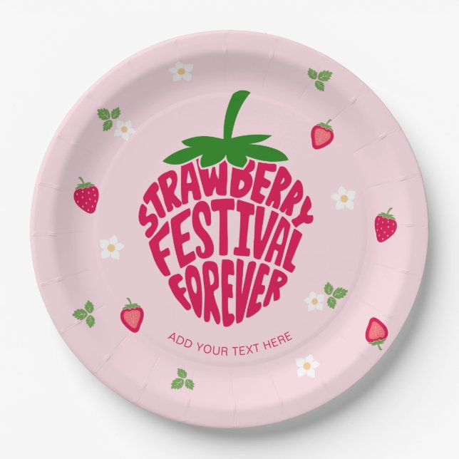 Assiettes En Carton Fraise Festival Forever Cute Personnalisable (Devant)
