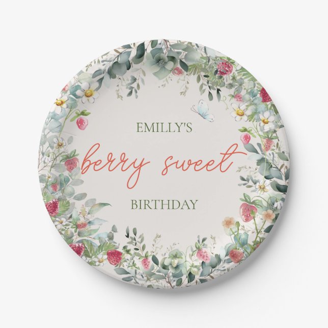 Assiettes En Carton Fraise Fille Berry Premier anniversaire (Devant)