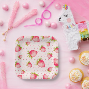 Assiettes En Carton Fraise Pink Green Party