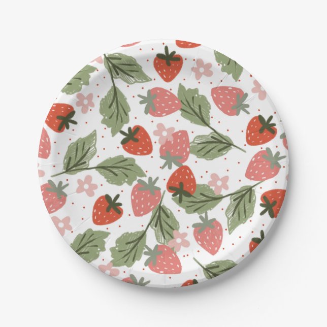Assiettes En Carton Fraise thème Fille fête d'anniversaire (Devant)