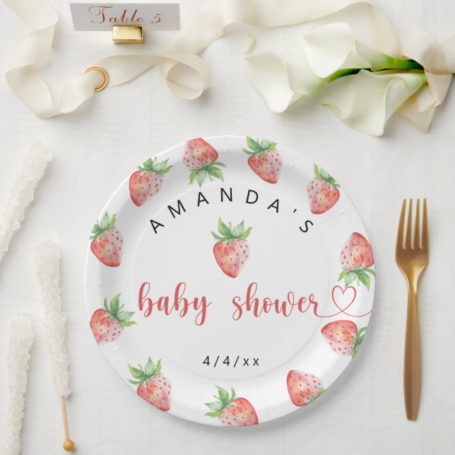 Assiettes En Carton Fraises - Baby shower (Mariage)