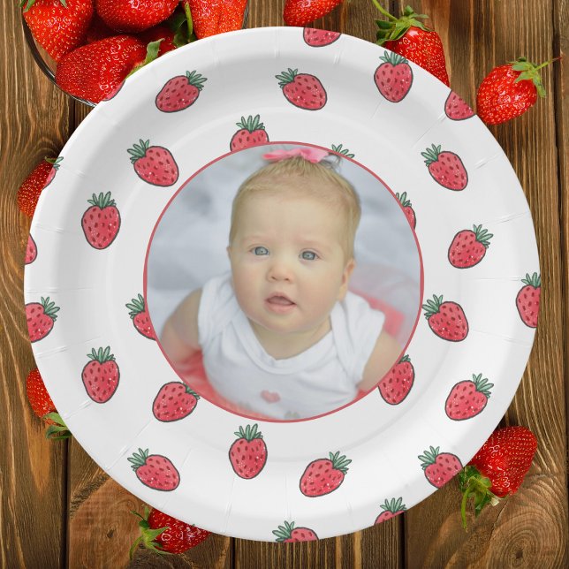 Assiettes En Carton Fraises et photo fête d'anniversaire (Créateur téléchargé)