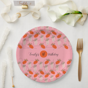 Assiettes En Carton Fraises motif gribouillé rose blanc