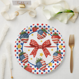 Assiettes En Carton Fraises Patriotiques