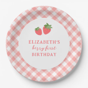 Assiettes En Carton Fraises premier gingham rose