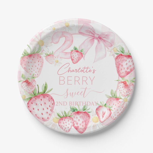 Assiettes En Carton Fraises rose mignonne Berry Sweet 2e anniversaire (Devant)