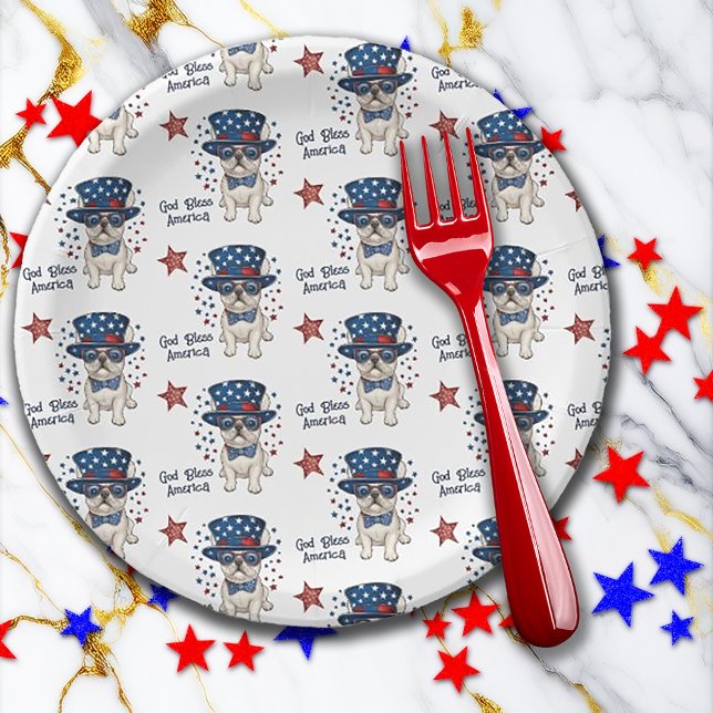 Assiettes En Carton Français Bulldog Rouge Bleu Bleu Whimsical Patriot (French Bulldog Red White Blue Whimsical Patriotic Paper Plates)