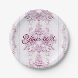 Assiettes En Carton français chic, rose, toile, floral, motif, victori