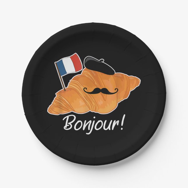 Assiettes En Carton Français Croissant Lover France Drapeau Francophil (Devant)