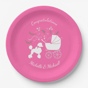 Assiettes En Carton Français Poodle Chien Baby shower Chien Chiot Rose