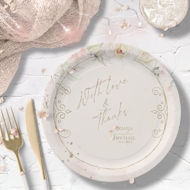 Assiettes En Carton Français Romance Mariage Floral Frame Blush ID870 (Créateur téléchargé)