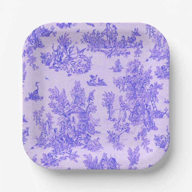 Assiettes En Carton Française toile de jouy bleu et blanc élégant (Recto)