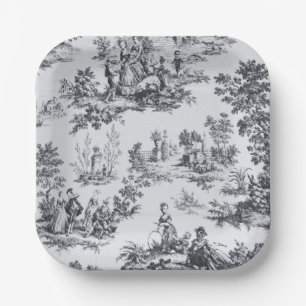 Assiettes En Carton Française toile de jouy noir et blanc élégant