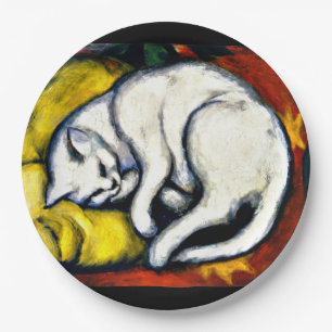 Assiettes En Carton Franz Marc - Chat Blanc, peinture d'art,