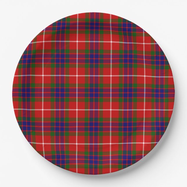 Assiettes En Carton Fraser tartan rouge vert bleu violet plaid (Devant)