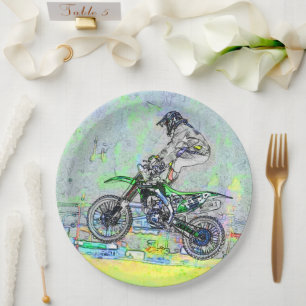Assiettes En Carton Freestyle Stuntman - Motocross Rider