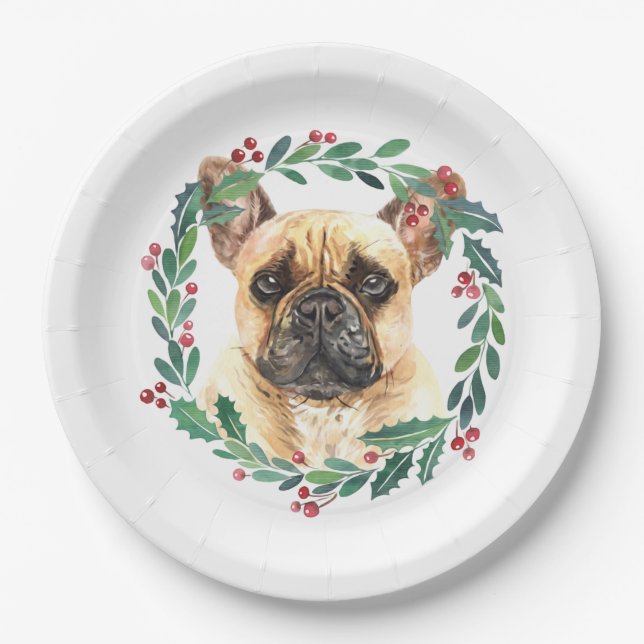 Assiettes En Carton French Bulldog Elegant Chien Noël (Devant)