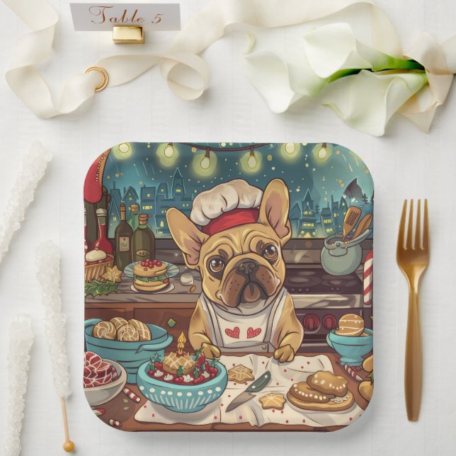 Assiettes En Carton French Bulldog Holiday Baking : Noël festif (Mariage)