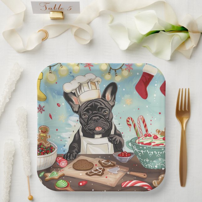 Assiettes En Carton French Bulldog Holiday Baking : Noël festif (Mariage)