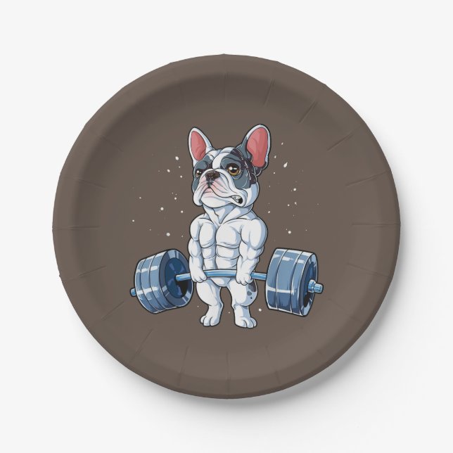 Assiettes En Carton French Bulldog Poids Funny Deadlift Gym (Devant)