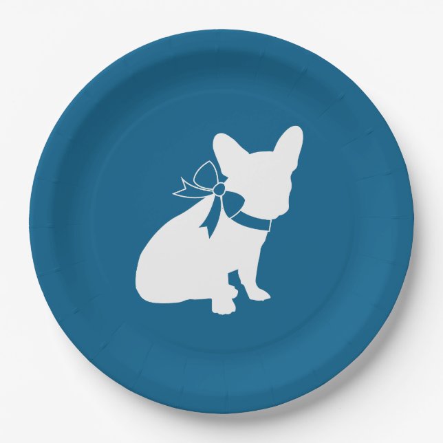 Assiettes En Carton French Bulldog Theme Party - Baby shower Blue (Devant)