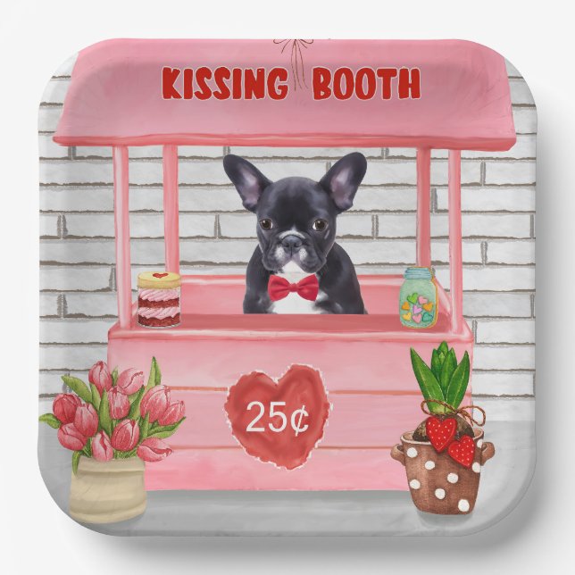 Assiettes En Carton French Bulldog Valentine's Day Kissing Booth (Recto)