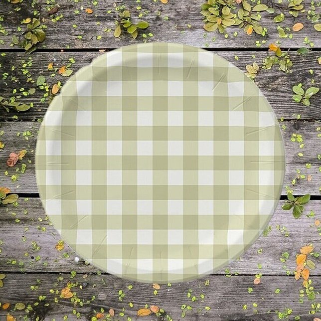 Assiettes En Carton French Country Meadow En vichy - sauge vert plaid. (Créateur téléchargé)