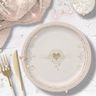 Assiettes En Carton French Romance Wedding Heart Blush ID870