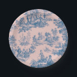 Assiettes En Carton French toile de jouy bleu et rose élégant<br><div class="desc">Français toile de jouy rose et blanc.</div>