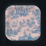 Assiettes En Carton French toile de jouy bleu et rose élégant<br><div class="desc">Français toile de jouy rose et blanc.</div>