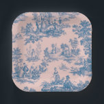 Assiettes En Carton French toile de jouy bleu et rose élégant<br><div class="desc">Français toile de jouy rose et blanc.</div>