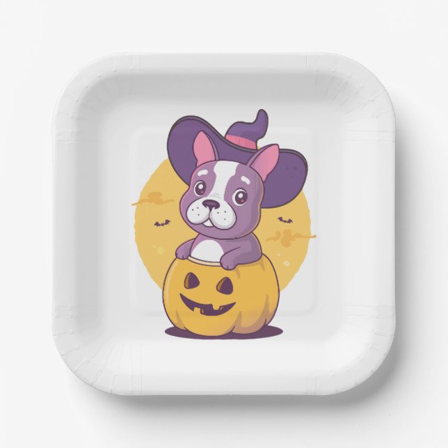 Assiettes En Carton Frenchie Halloween (Recto)